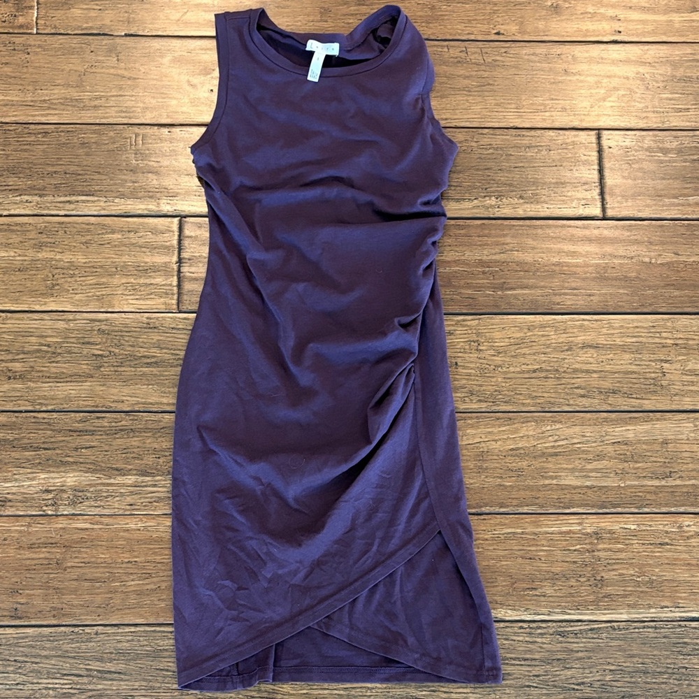 Leith Sleeveless Ruched Wrap-Front Dress in Deep Purple